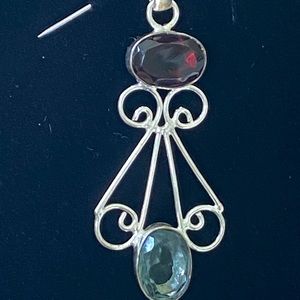 Handcrafted Silver Red Garnet and Blue Topaz Faceted Gemstone Angel Pendant